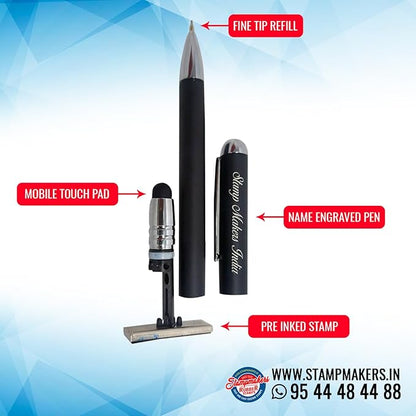 Executive Pen Stamp, Alu Magnet Touch With Name Engraved on the top