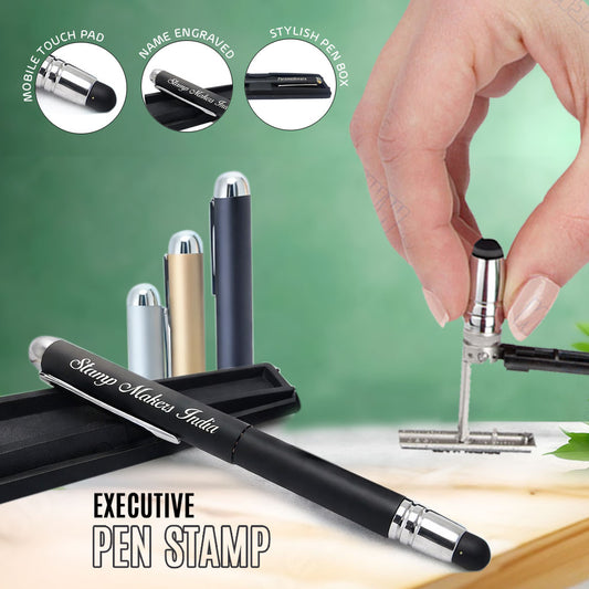 Executive Pen Stamp, Alu Magnet Touch With Name Engraved on the top