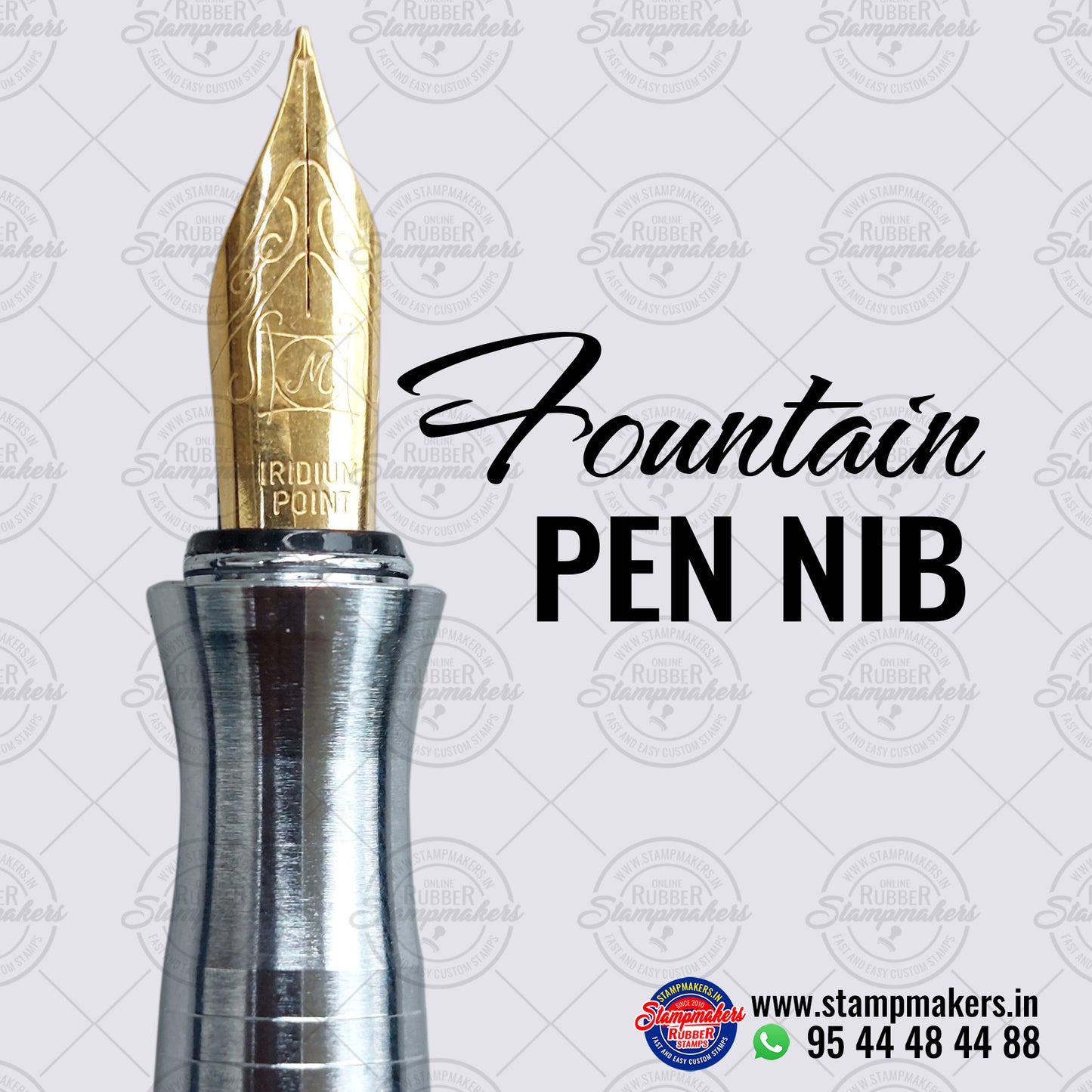 Fountain Pen Stamp / Fountain Pen with Pre Ink Stamp - Silver