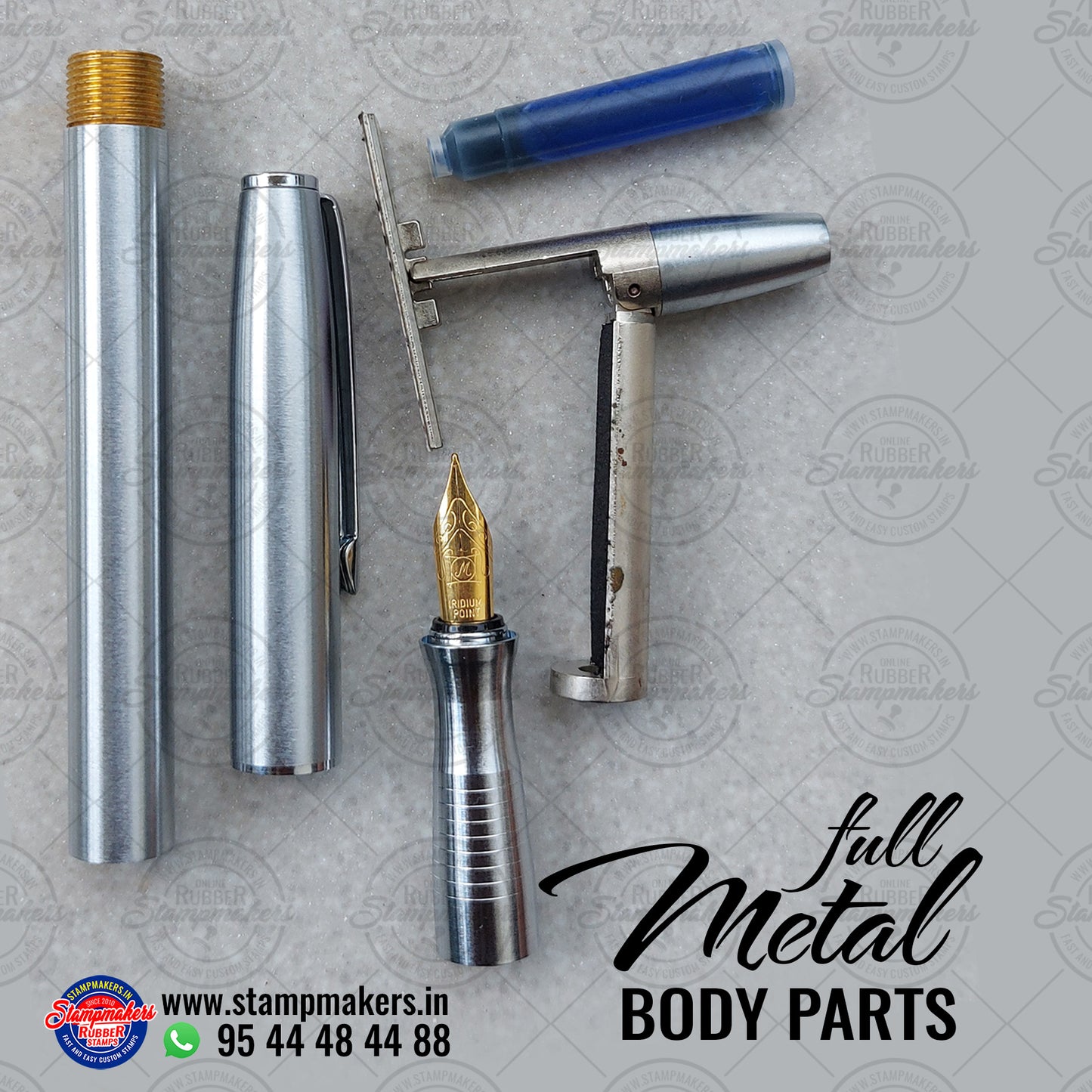 Fountain Pen Stamp / Fountain Pen with Pre Ink Stamp - Silver