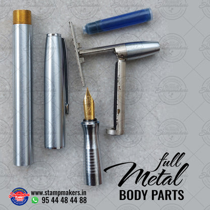 Fountain Pen Stamp / Fountain Pen with Pre Ink Stamp - Silver